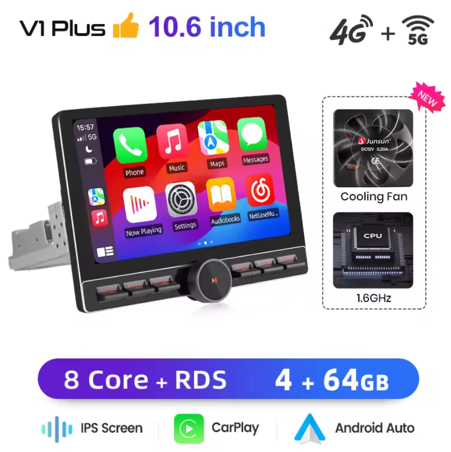 Junsun 10.6 Inch Universal Rotatable 1DIN/2DIN